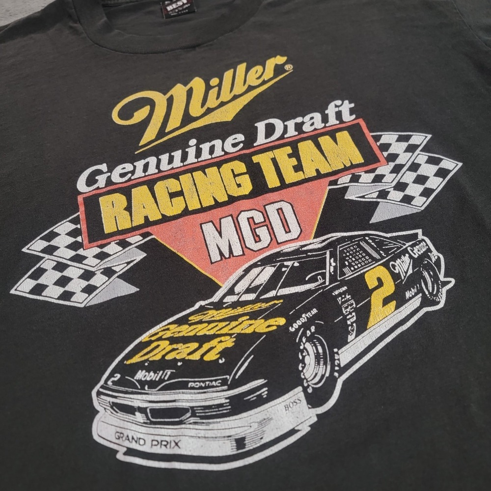 Rusty Wallace Shirt Men XL Black Miller Genuine Draft NASCAR Racing #2 90s Vtg